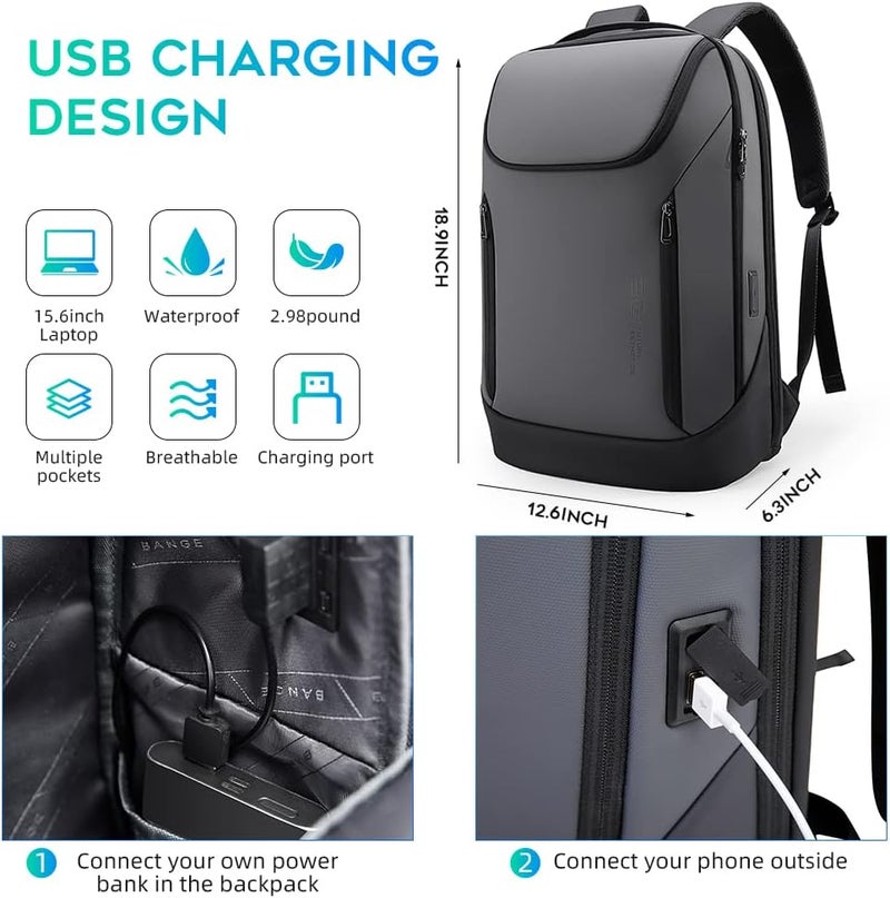 BANGE Business Smart Backpack Waterproof fit 15.6 Inch Laptop Backpack with USB Charging Port,Travel Durable Backpack - Image 5